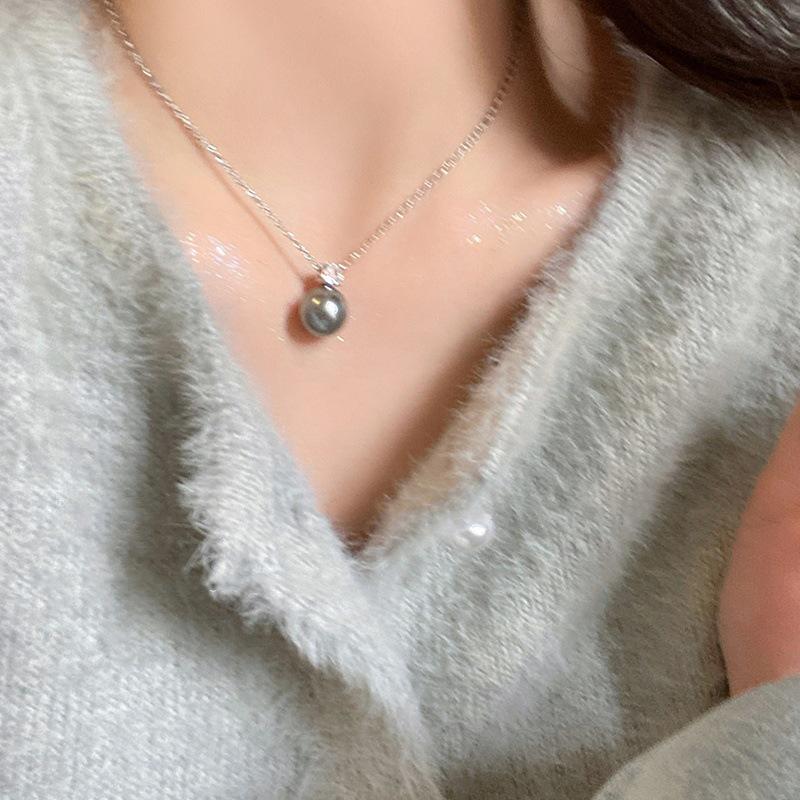2024 New Elegant Gray Pearl Zircon Pendant Necklace for Women - Luxury High-End Style