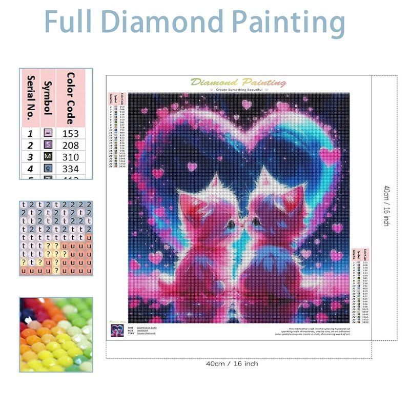 CHENISTORY 5D DIY Diamond Painting Kit Pink Cats in Love Heart Galaxy Full Drill Cross Stitch Embroidery Mosaic Art Home Wall De