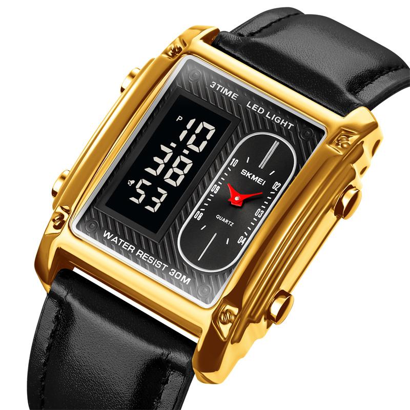 Skmei Three Time Zones Men's Digital Sport's Watches LED Waterproof Chronograph Quartz Wristwatch Male Alarm Clock