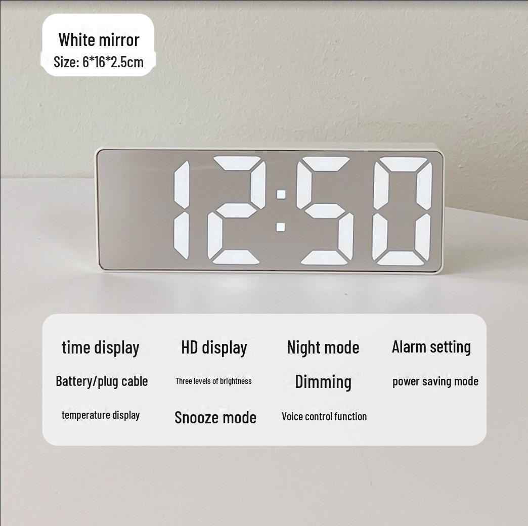 

Светящиеся светодиодные настольные зеркальные часы с цифровым дисплеем и будильником square, mirror alarm clock белый