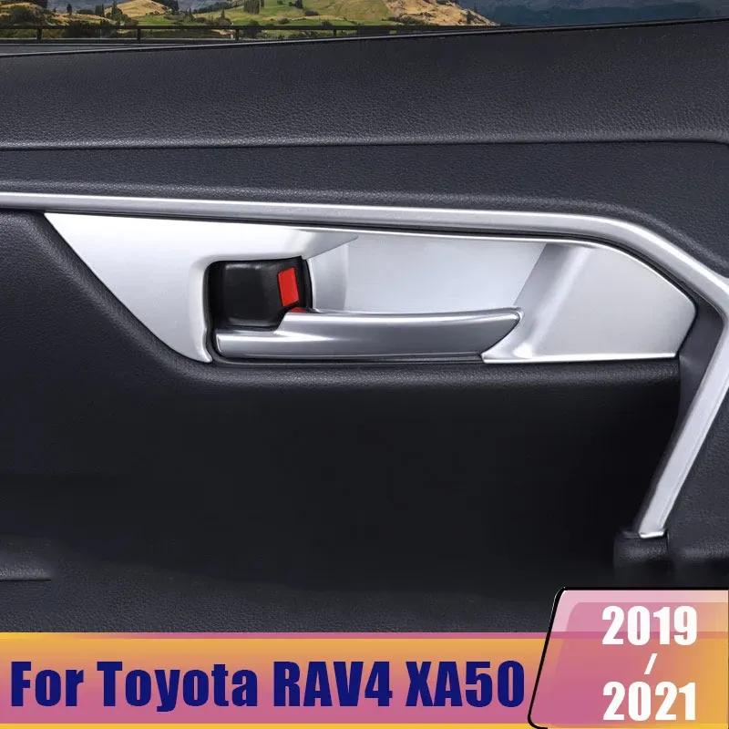 Carbon Car Interior Door Handle Bowl Frame Cover Trim Stickers For Toyota RAV4      2024 XA50 Accessories