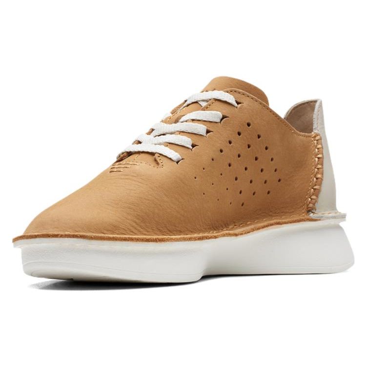 Clarks Leather Soft Comfortable Breathable Low-Top Sports Casual Shoes Women sneakers Khaki 261704214