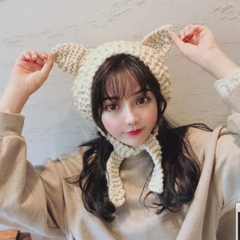 [5-цветные вязаные кошачьи наушники] Женские наушники gray