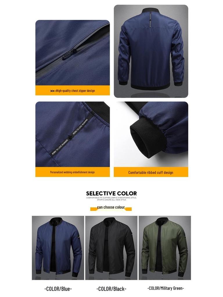 Men's Spring/Autumn Solid Color Lightweight Breathable Baseball Jacket