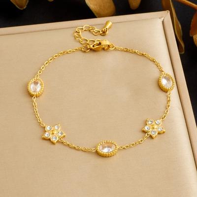 Gold Flower Zircon Bracelet Delicate Link Chain Bracelet for Women Elegant Daily Jewelry