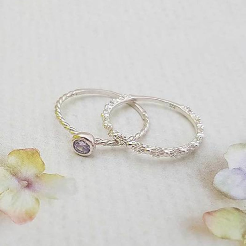 Ollia Birthstone Layered 4,5,6 Silver Ring