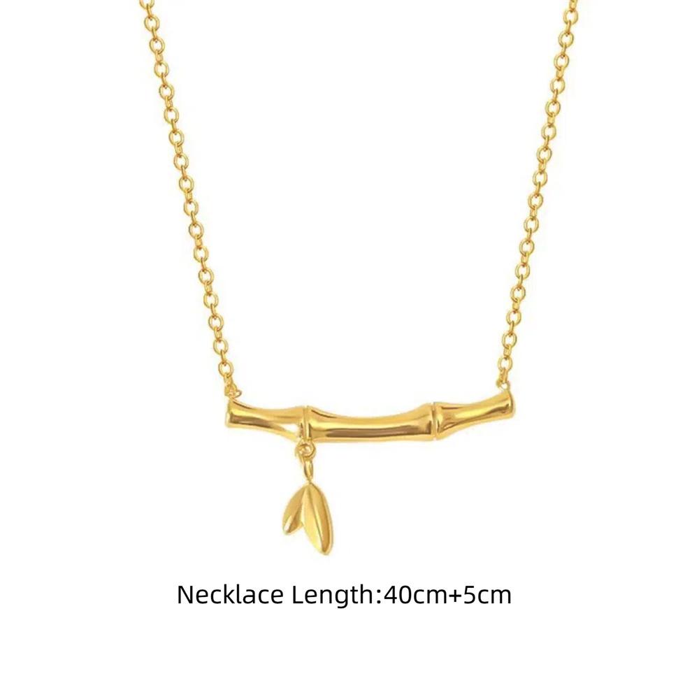 Punk Fashion Clavicle Bamboo Plant Charm Pendant Female Gold Color Stainless Steel Choker Necklace Chain for Women Jewelry Gift