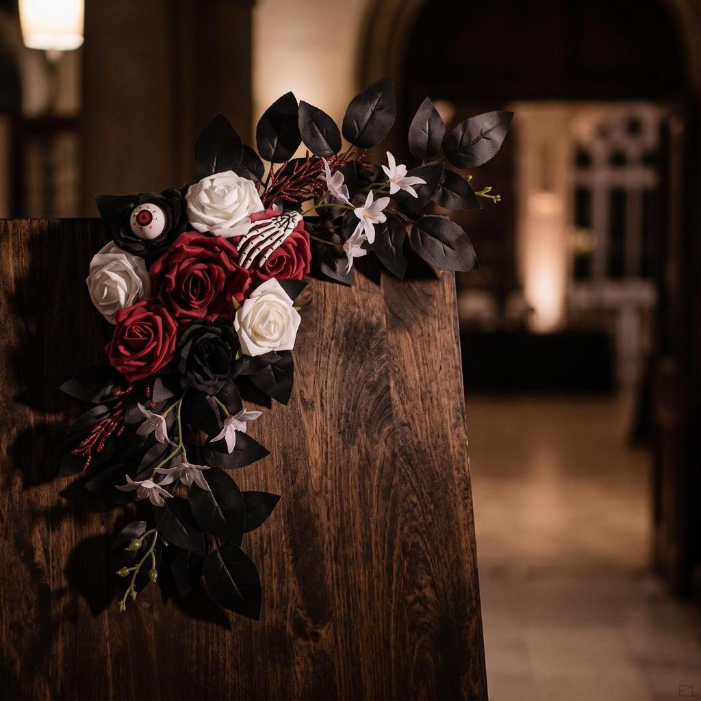 2 Pieces Artificial Flower Swag with Skeleton Hand Creepy Halloween Floral Decoration Eyeball