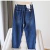 Women's High-Waist Stretch Jeans, 2024: Loose Fit, Straight Slim, Large-Size, Elastic Waist, Nine-Point Length, Harem Style.