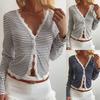 Fall Color Block Lace Patchwork Striped Long Sleeve Button Cardigan Knit Top for Women European American Crossbody