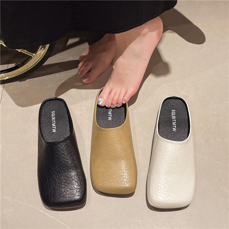 Dongdaemun niche baotou half slippers women's outer wear 2024 summer new one-pedal lazy square head muller shoes