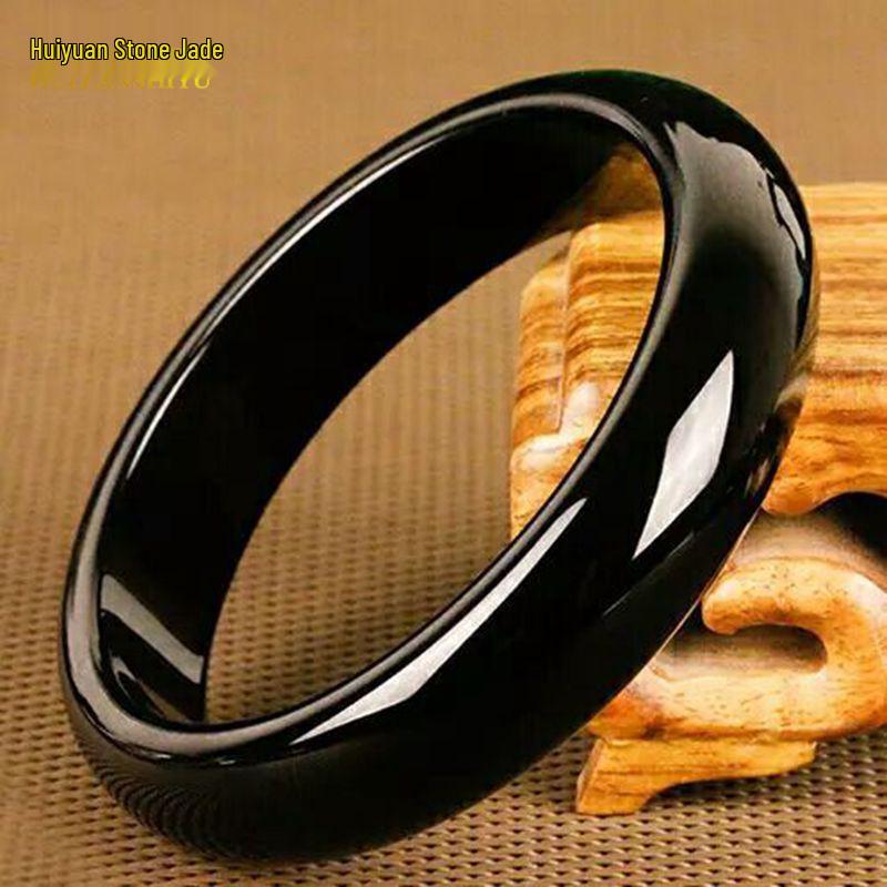 Natural Black Agate and Obsidian Chalcedony Jade Bangle
