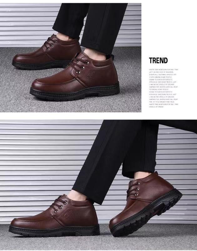 Men's Winter High-Top Cotton Boots: Warm Velvet-Lined Casual Shoes for Middle-Aged and Elderly.