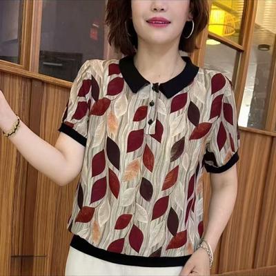 Ladies Short-sleeved Mother Middle-aged Loose Small Shirt Middle-aged Ladies T-shirt Short-sleeved