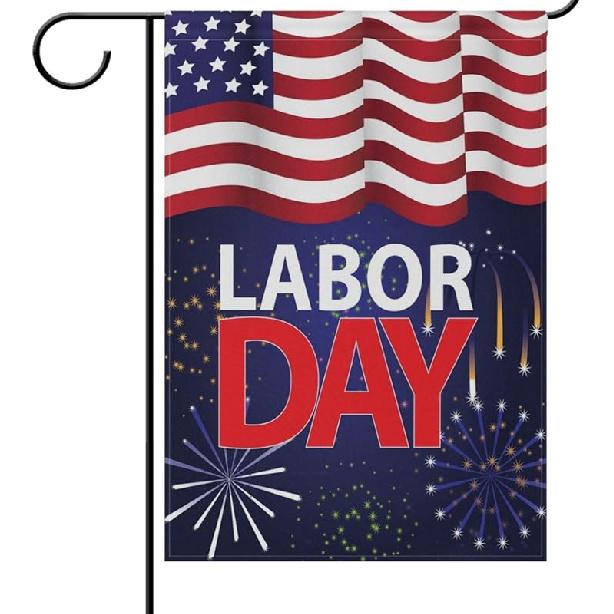 

Wamika Happy Labor Day Garden Flags 12 x 18 Double Sided, Celebrate Labor Day Firwork Patriotic USA Flag Polyester Banner for Home House Outdoor 12x18in