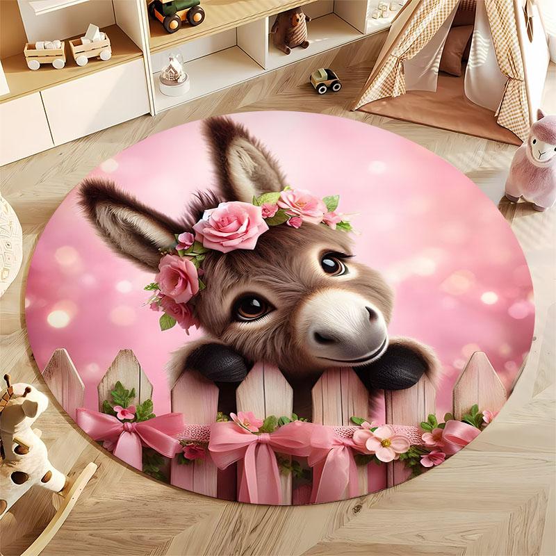 Charmant Âne avec des Fleurs Tapis de Salle de Jeux pour Enfants tapis rond pour la maison le canapé la chambre, cadeau