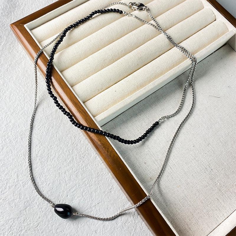 

2024 Ожерелье-свитер из черного агата на длинной цепочке: Стильный чокер холодных тонов для нишевого, высококлассного образа