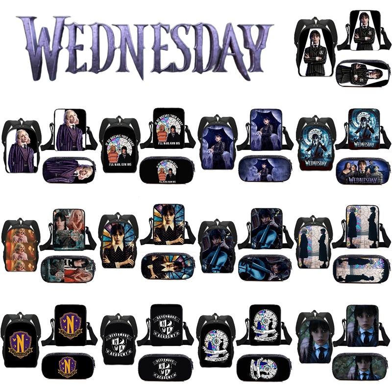 Set de 3 piezas Miércoles La Familia Addams Mochila+bolso de hombro+estuche para lápices Regalo para niños