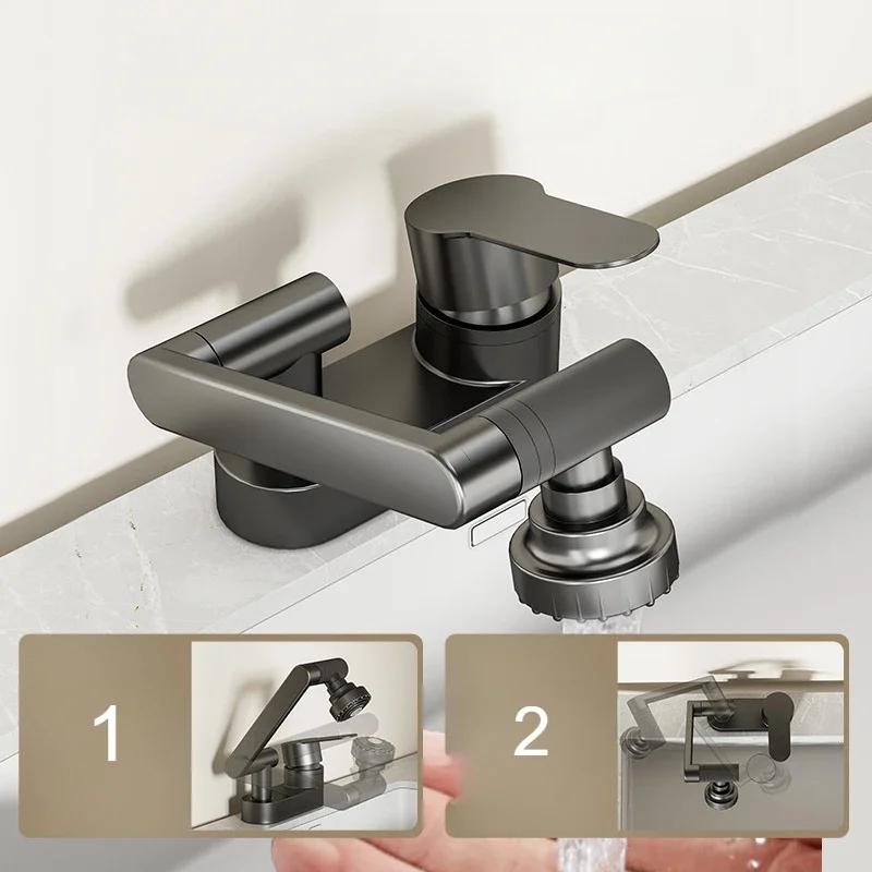 2 Modes Spray Basin Faucets Bathroom Cold Hot Mixer Tap Toilet Countertop Faucet Deck Mounted 360° Rotation Sink Faucet