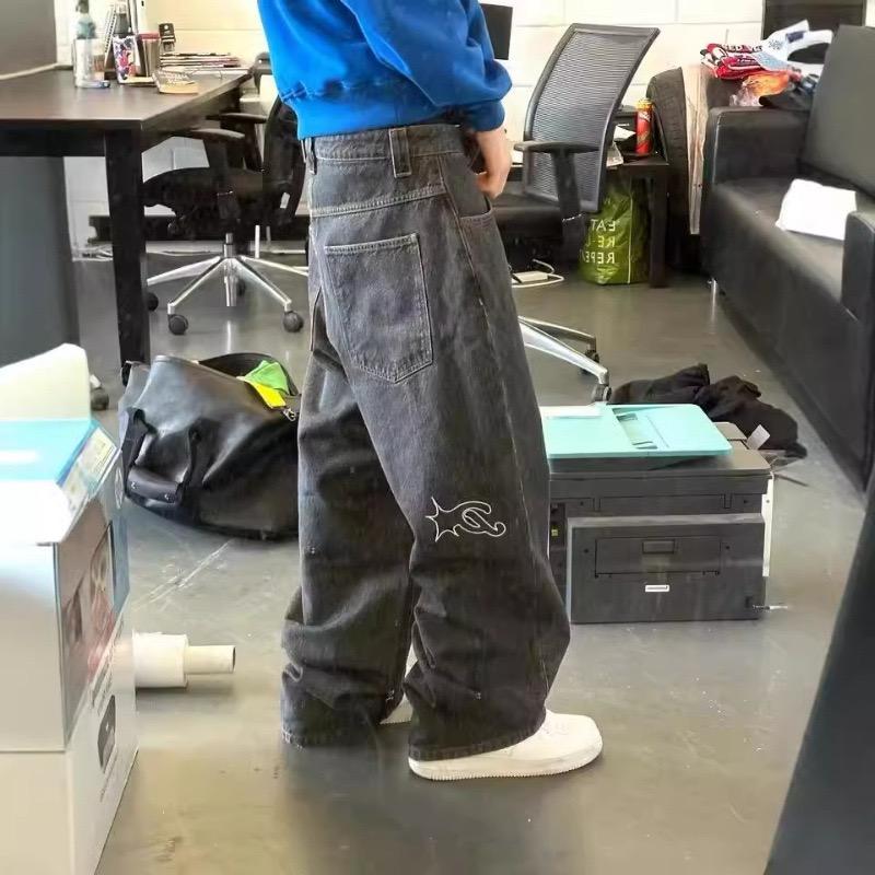 ZYLLO Y2K Harajuku Hip Hop Grafisk Oversized Retro Blå Baggy Jeans Ny Høy Midje Vide Ben Bukse