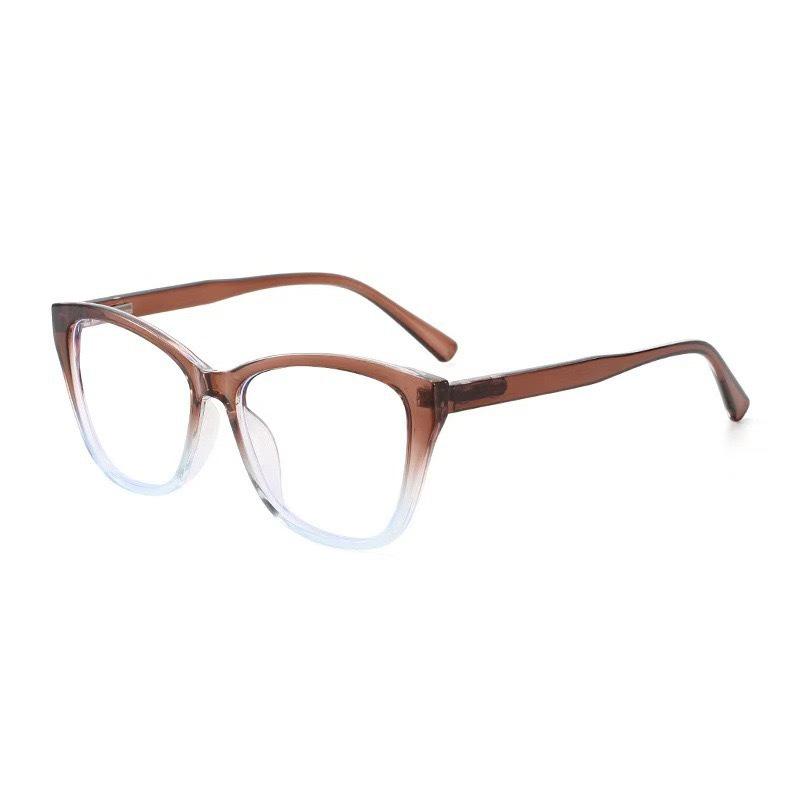 TR90 Retro Cat Eye Blue Light Blocking Glasses for Women – Fashionable Slimming Design with Color Block Flat Lenses.