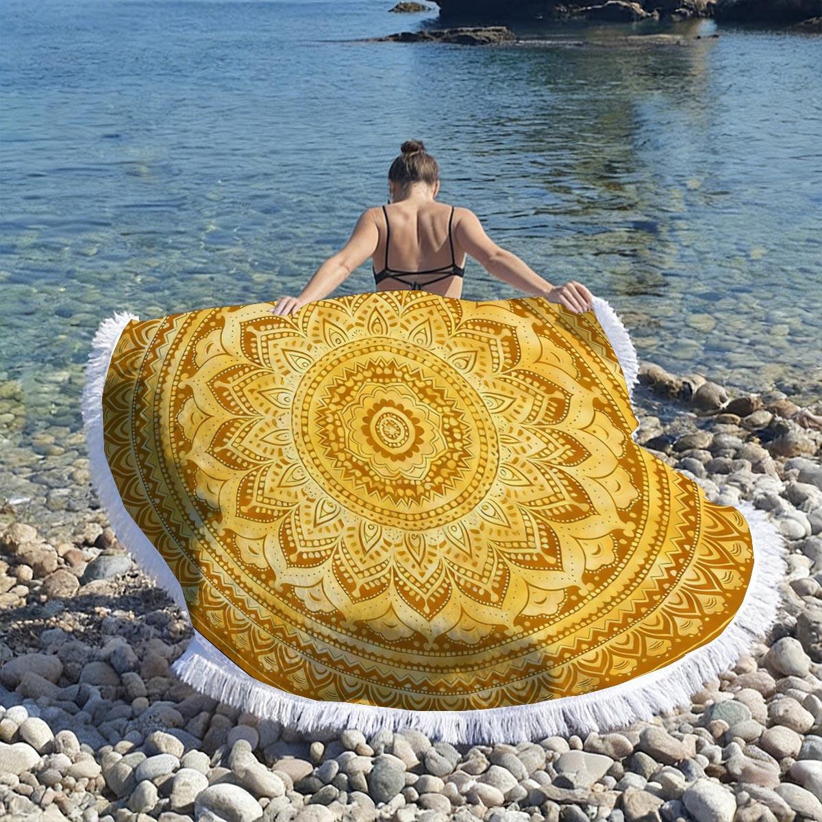 Bloemig Mandala Rond Strandlaken Sneldrogend Absorberend Microvezel Yogamat Zandvrij Buiten Picknickkleed Voor Strand Reizen Zwembad 100X100CM