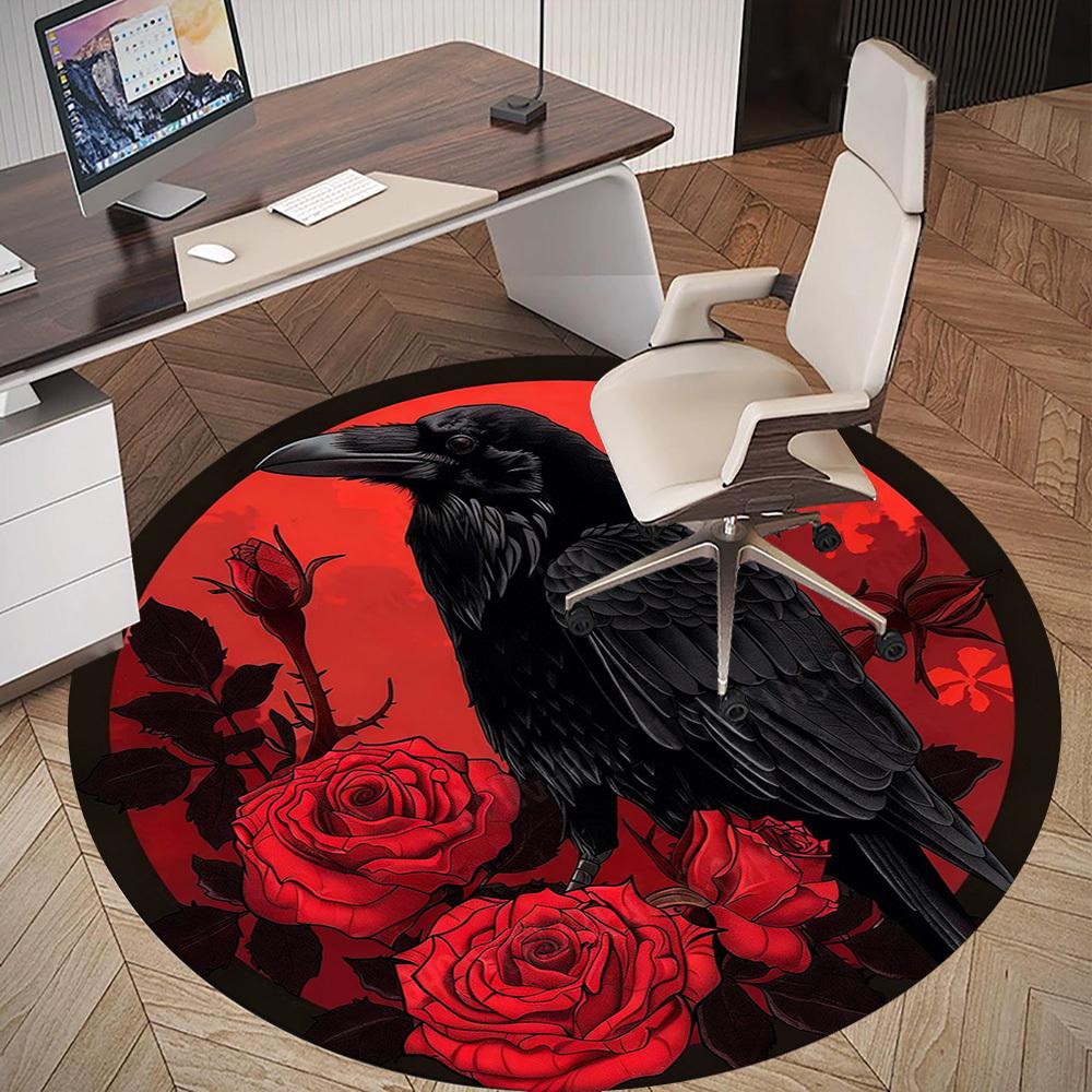 1PC crow roses Office Round Area Rug, Under Office Chairs Bedroom Living Room Home Decor,Carpet for Office, -1110174