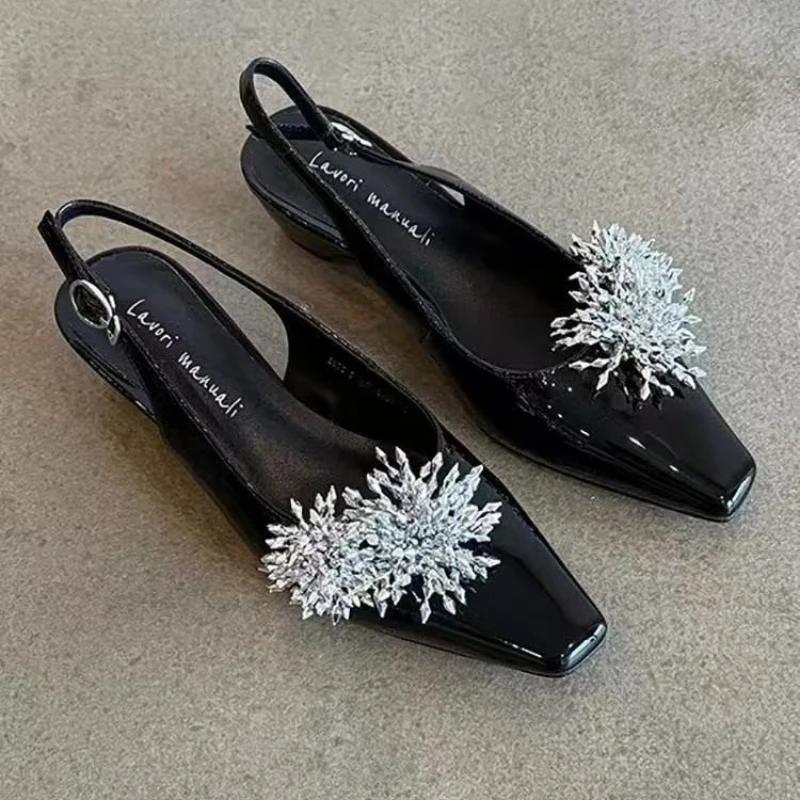 

Роскошные женские босоножки на среднем каблуке, сексуальная обувь на каблуке, летний тренд 2025 года, модные туфли с неглубоким вырезом и пряжкой, квадратный носок, массивные сандалии для женщин 39 чёрный