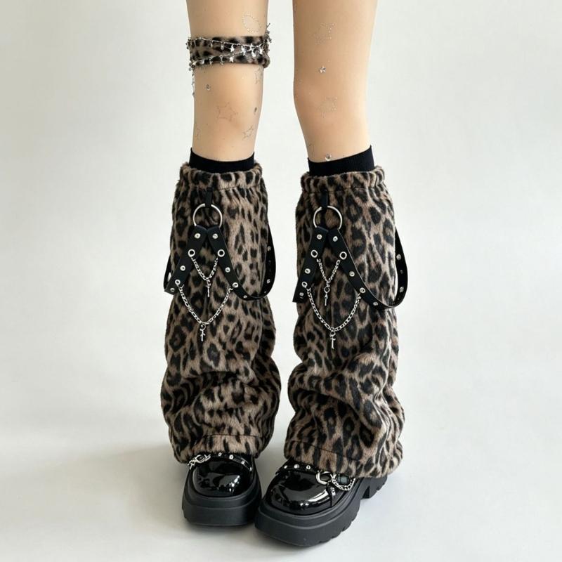 Cold Weather Plush Leg Sleeves with Fleece Interior, Animal Pattern and Elasticized Layering Openings