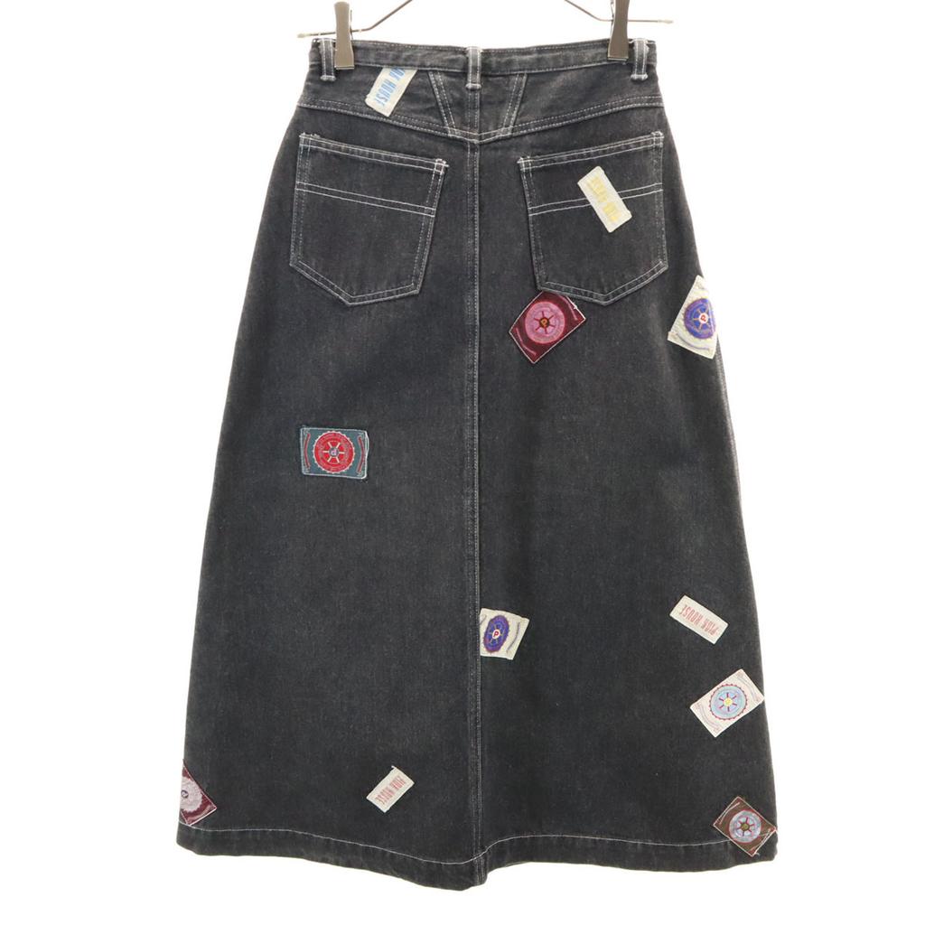 PINK HOUSE Long Length Denim Skirt Black Women Used