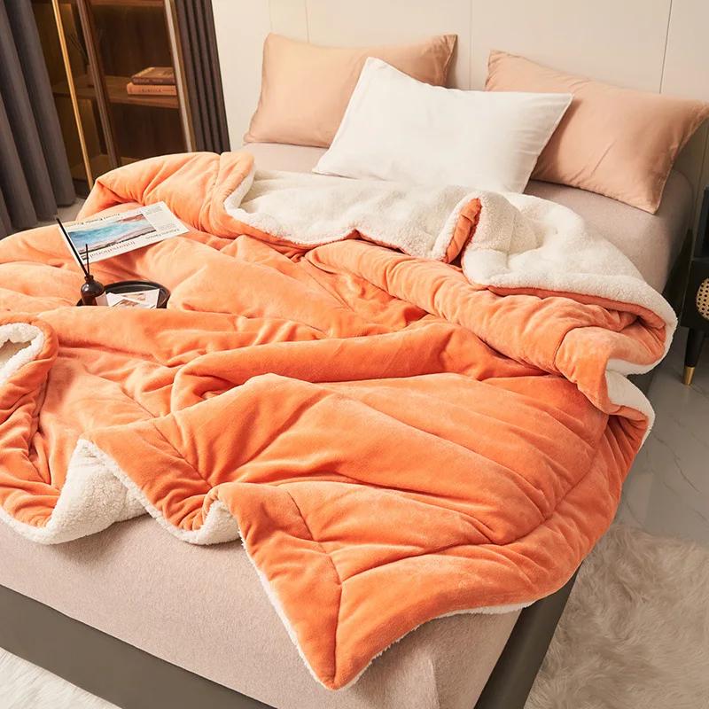 Multi-function Fleece Plush Throw Blanket for Bed Sofa Winter Home Warm Plaid Keep Warm 2 Layers Blanket Bedspread Bedding Sheet