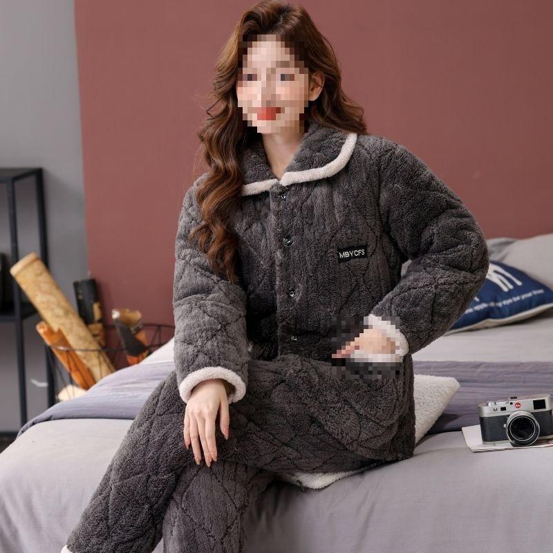 Pajamas women's three-layer thickened winter suit can wear large-size thermal padded loungewear