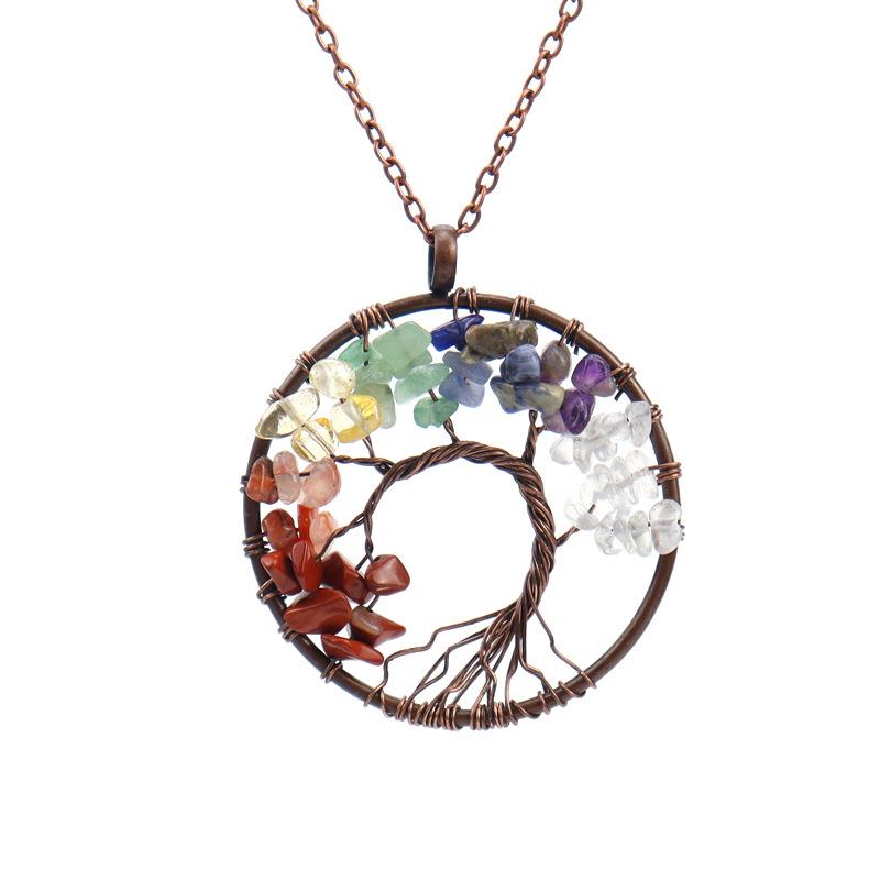 Vintage Handmade Bending Tree Of Life Colorful Gravel Crystal Pendant N79
