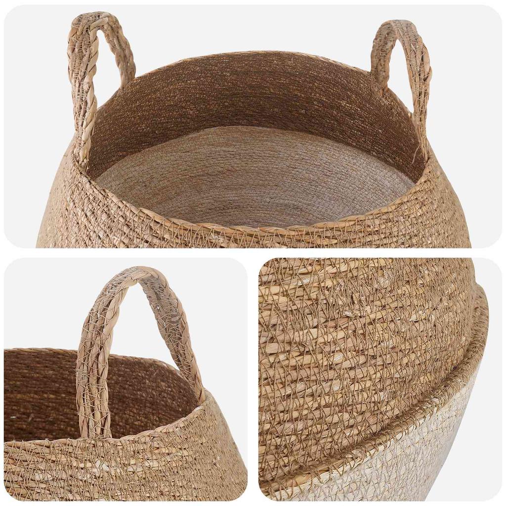 Seagrass Plant Basket with Handles 2 Pcs White Ø 32 X 32 Cm 100percent Seagrass