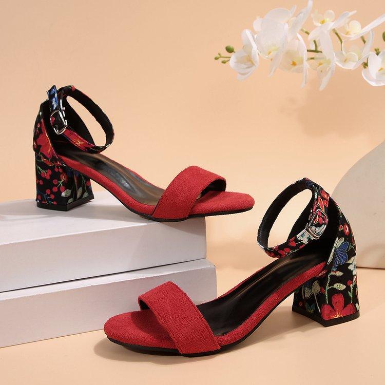

Мода 2025 Мода Женские черные сандалии на высоком каблуке с флисовым узором Женские туфли на высоком каблуке С открытым носком Ремешок на щиколотке Обувь на толстой подошве 36 красный