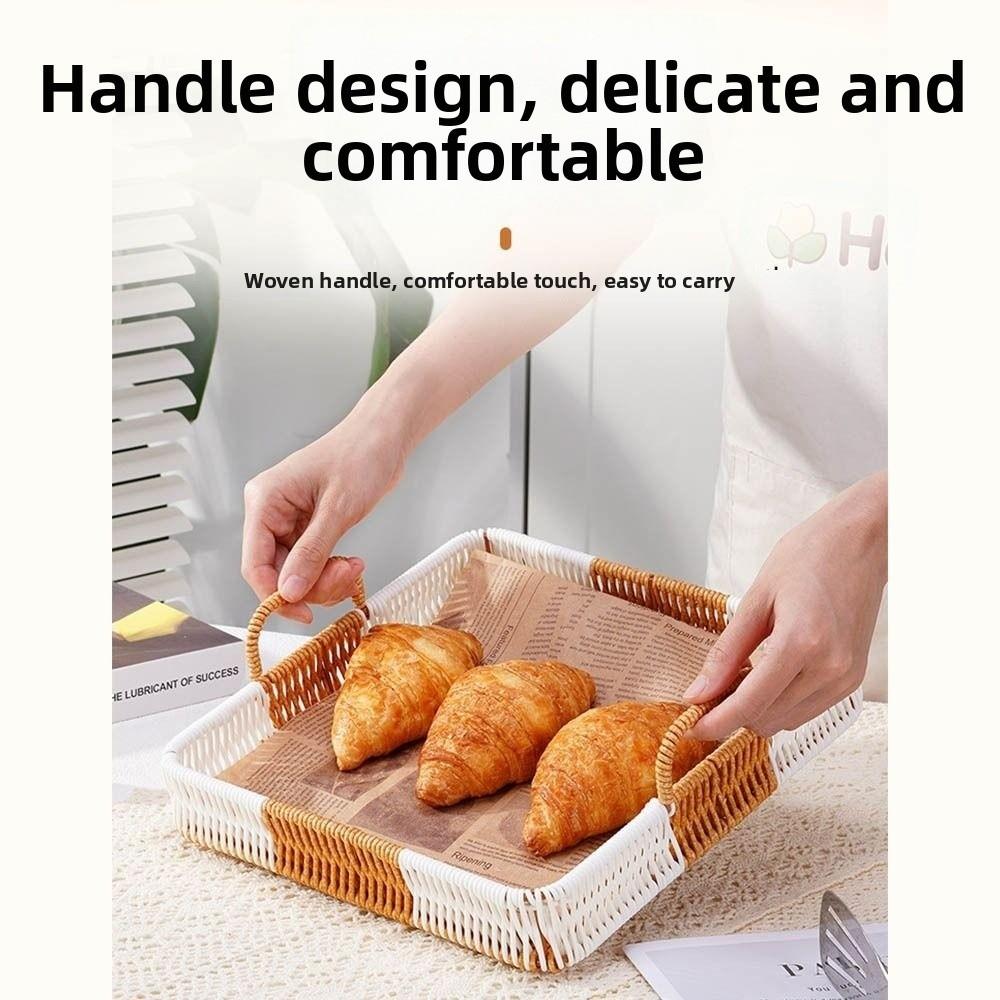 With Handles Woven Serving Tray Washable Imitation Rattan Fruit Plate  Kitchen Storage