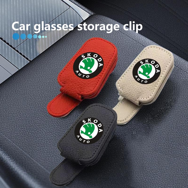BBIB4 For Skoda Litchi Patterned Minimalist Glasses Clip Sunshade Storage Box S Kodiaq Octavia 2 3 Yeti Karoq Rapid Fabia VII VRS
