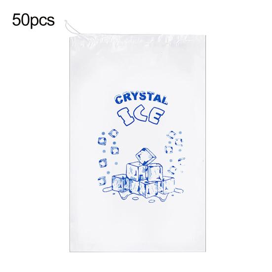 50Pcs/Set Ice Cube Bag Clear PE Adjustable Drawstring Closure Leakproof Heavy Duty Ice Storage Bag Kitchen Supplies