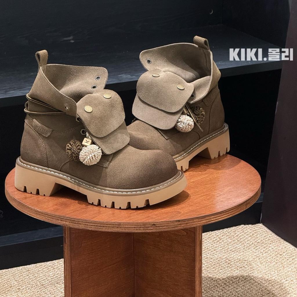 European matte polished lapel Martin boots women's 2025 retro versatile thick-soled height-increasing and thin casual short boots