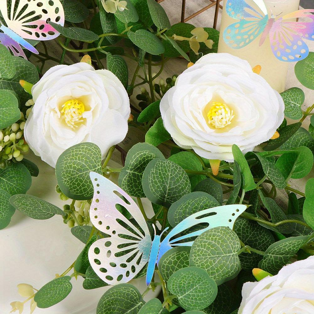 1 PC Simulation 70.8-inch (approx. 183 cm) Eucalyptus Tree Laser Butterfly Design with Multicolored Rose Vines