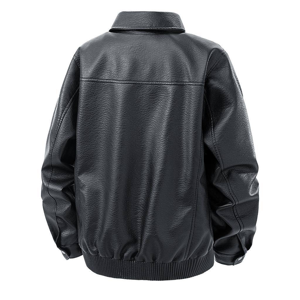 New middle-aged and young men's American retro lapel leather jacket cotton-padded coat autumn and winter new loose casual coat
