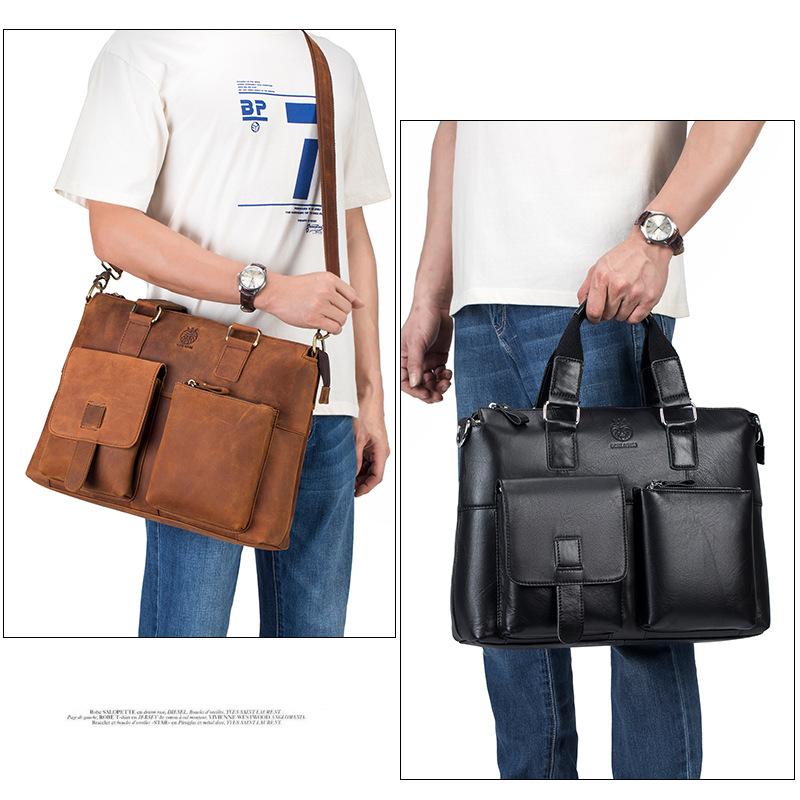 Cowhide Men's Briefcase, Genuine Leather Men's Bag, Retro Casual Shoulder Bag, Laptop Bag