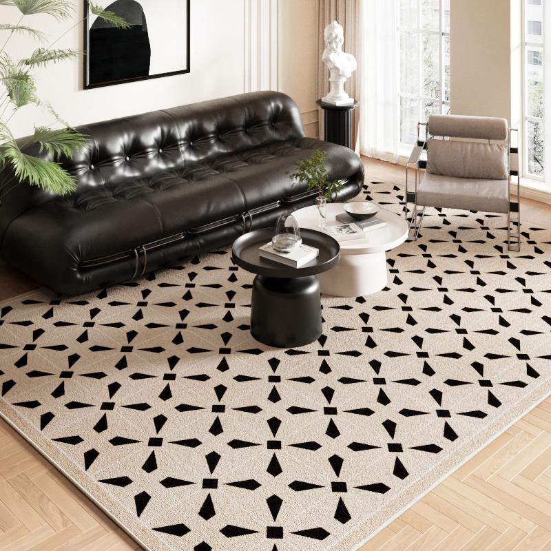 Living Room Carpet Large Size Bedside Floor Mat Checkerboard Plaid Carpets Home Decoration Rug Light Brown Rugs French Style