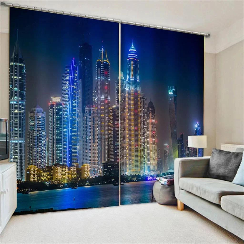 3D 2 Panel New York City Night View Curtains for Bedroom Living Room Floor-to-ceiling Window Kitchen Blinds cortinas Rideaux