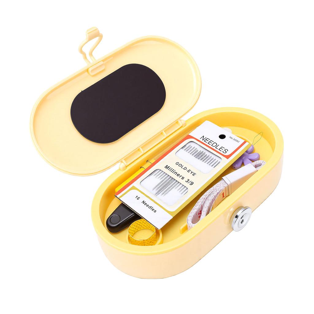 Sewing Tools Set Portable Needle and Thread Set Compact Sewing Tools Box for Home Cream Yellow