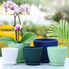Succulent Potted Round Pot with Tray Plastic Flower Pot Vertical Striped Planters Double Layer Bonsai Home Office Desktop Decor