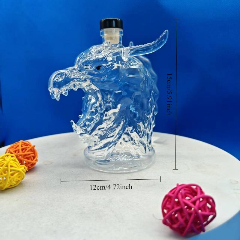 Luxury Dragon Head Whiskey Decanter-Handcrafted Crystal Clear Glass with Intricate Scale Carving, Collector's Display Art Piece