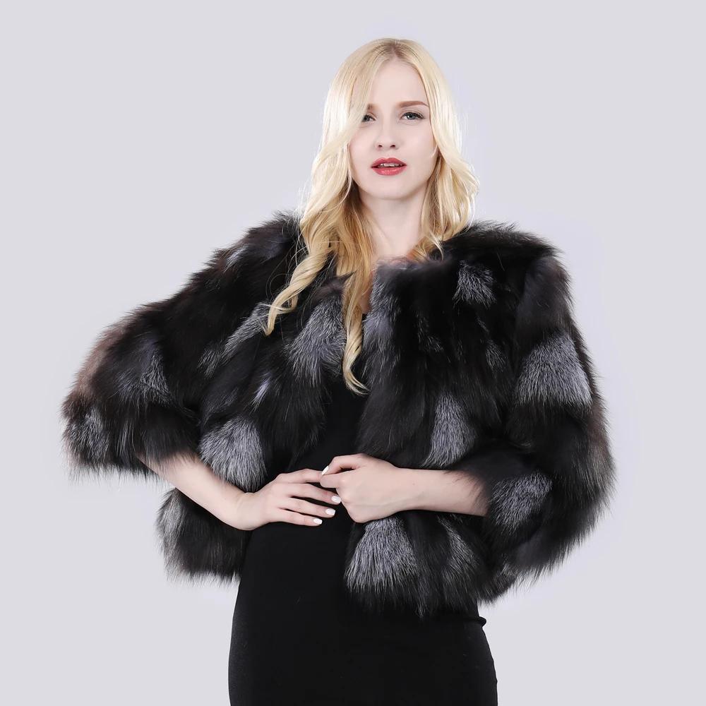 Hot Sale Women Real Silver Fox Fur Coats Winter Warm Natural Fox Fur Jackets Russian Lady Short Style Genuine Fox Fur Outerwears