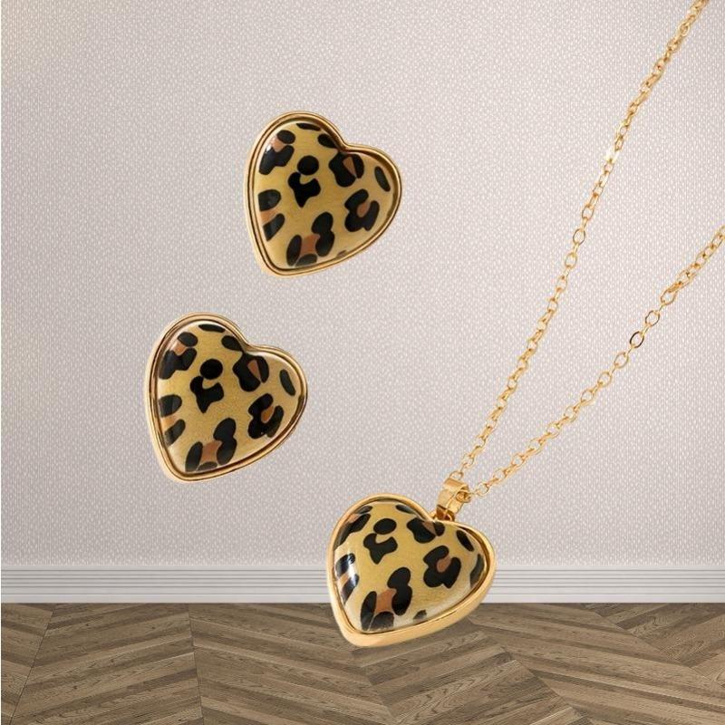 Design a forma di cuore con stampa leopardata orecchini retrò sexy set due pezzi semplice e versatile gioielli da donna amore
