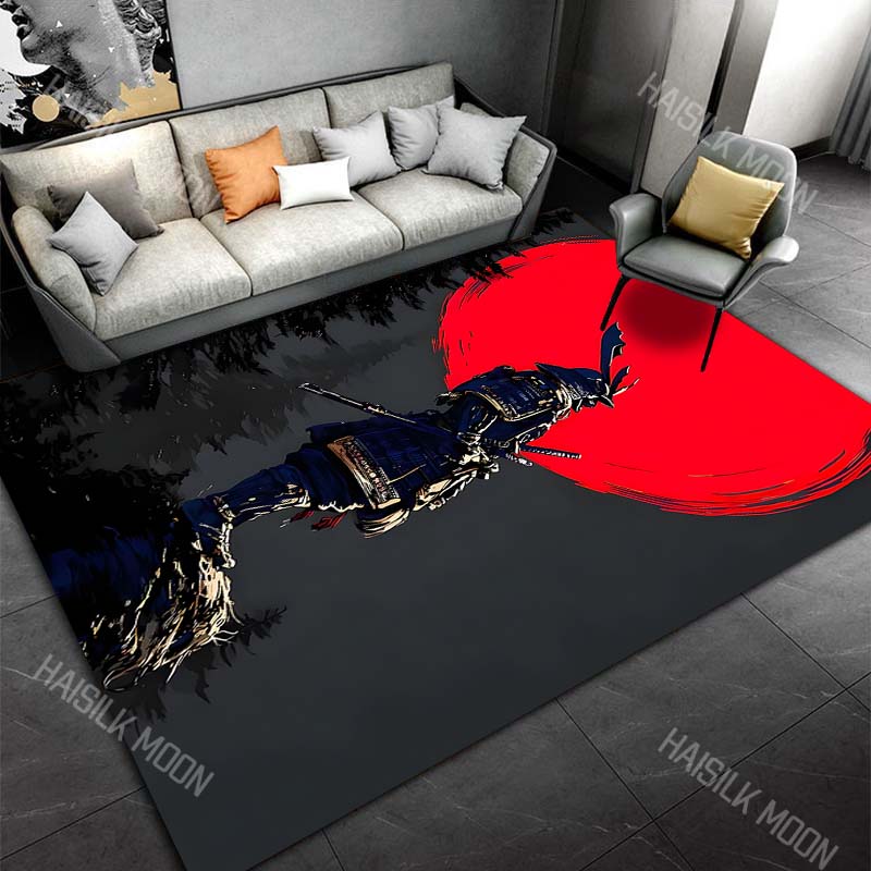 

Samurai with red moon Print Carpet Rug for Living Room Bedroom Sofa Doormat Home Decor Non-slip Floor Mat 40x60cm